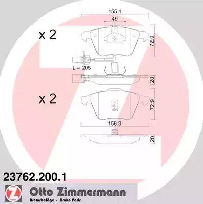 Колодки тормозные дисковые передние AUDI A6, Allroad Otto Zimmermann 23762.200.1