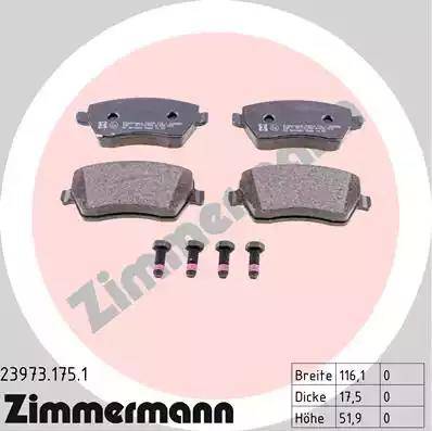 Колодки тормозные дисковые передние RENAULT DUSTER, LADA LARGUS Otto Zimmermann 23973.175.1