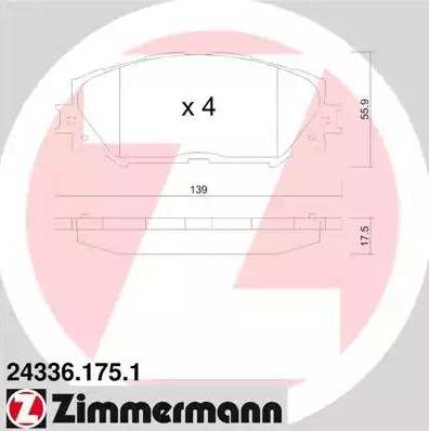 Колодки тормозные дисковые передние TOYOTA COROLLA, RAV 4, AURIS Otto Zimmermann 24336.175.1