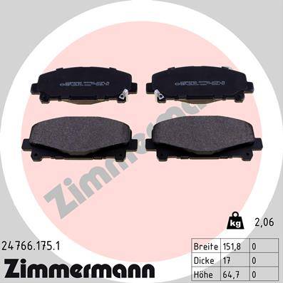 Колодки тоpмозные, дисковые HONDA ACCORD, ACURA TLX Otto Zimmermann 24766.175.1