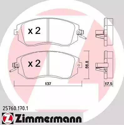 Колодки тормозные дисковые передние HONDA Accord, SUBARU Impreza, TOYOTA GT Otto Zimmermann 25760.170.1