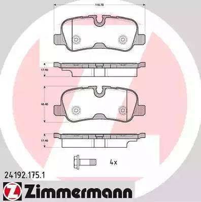 Колодки тормозные задние LAND ROVER Discovery Otto Zimmermann 24192.175.1