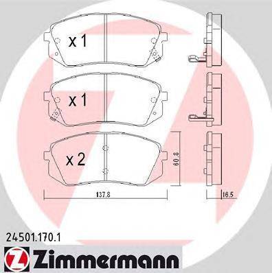 Колодки тормозные дисковые передние KIA Cadenza, Carens Otto Zimmermann 24501.170.1 