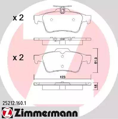 Колодки тормозные дисковые задние FORD Focus, VOLVO C30 Otto Zimmermann 25212.160.1