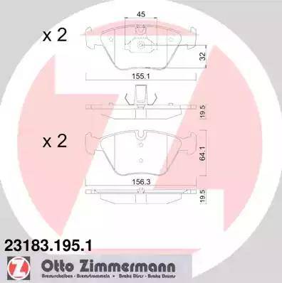 Колодки тормозные дисковые передние BMW 3 Otto Zimmermann 23183.195.1