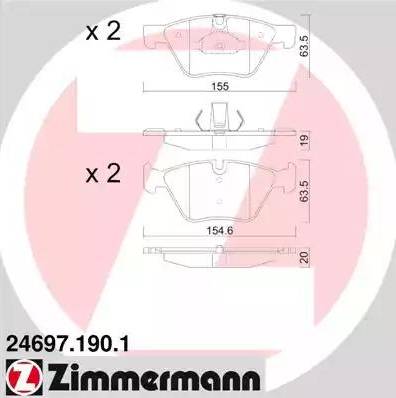 Колодки тормозные дисковые передние BMW 5, 6 Otto Zimmermann 24697.190.1