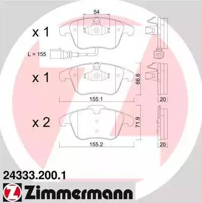 Колодки тормозные дисковые передние AUDI, SEAT, VOLKSWAGEN Otto Zimmermann 24333.200.1