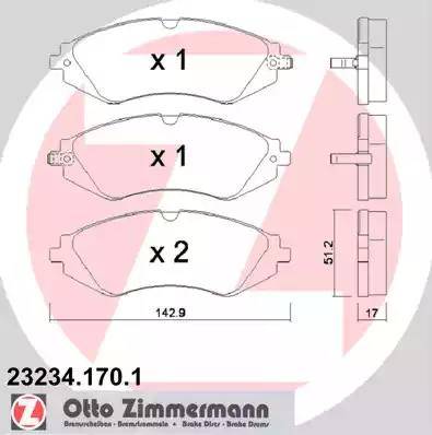 Колодки тормозные дисковые передние CHEVROLET Lacetti, DAEWOO Espero Otto Zimmermann 23234.170.1