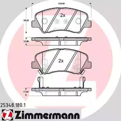 Колодки тормозные дисковые передние HYUNDAI i20, KIA Rio Otto Zimmermann 25348.180.1