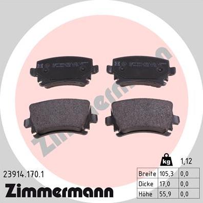 Колодки тормозные дисковые задние Audi A3 Otto Zimmermann 23914.170.1