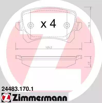 Колодки тормозные дисковые задние AUDI A6, SEAT Alhambra, VOLKSWAGEN Passat Otto Zimmermann 24483.170.1