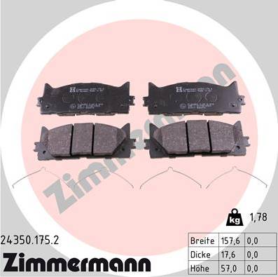 Колодки тормозные дисковые передние TOYOTA Aurion, LEXUS ES Otto Zimmermann 24350.175.2