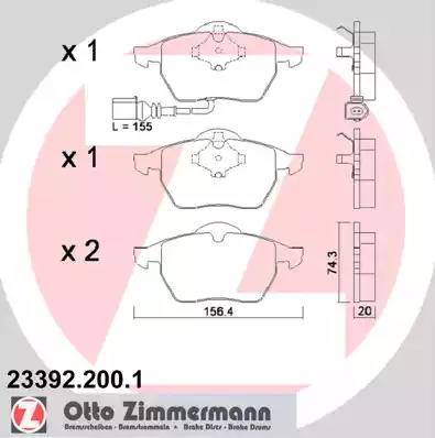 Колодки тормозные дисковые передние AUDI A3 Otto Zimmermann 23392.200.1