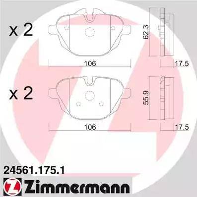 Колодки тормозные дисковые задние BMW 5 Otto Zimmermann 24561.175.1