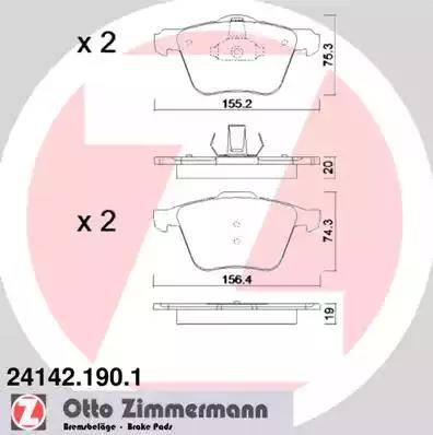 Колодки тормозные дисковые передние FORD Galaxy Otto Zimmermann 24142.190.1