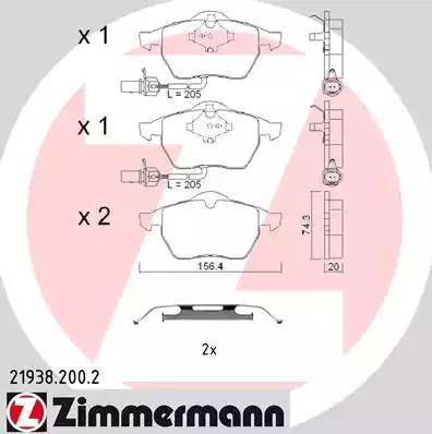 Колодки тормозные дисковые передние AUDI A6 Otto Zimmermann 21938.200.2