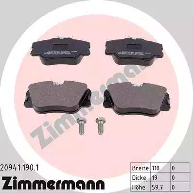 Колодки тормозные дисковые передние MERCEDES 190 Otto Zimmermann 20941.190.1