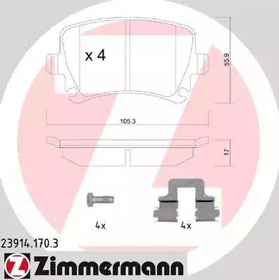 Колодки тормозные дисковые задние AUDI A3 Otto Zimmermann 23914.170.3