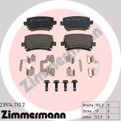 Колодки тормозные дисковые задние Audi A3, A4, A6 Otto Zimmermann 23914.170.2