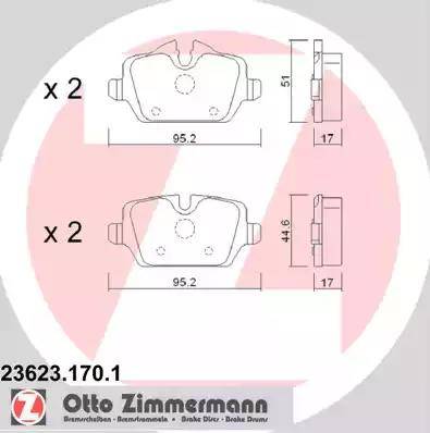 Колодки тормозные дисковые задние BMW 1, 3 Otto Zimmermann 23623.170.1