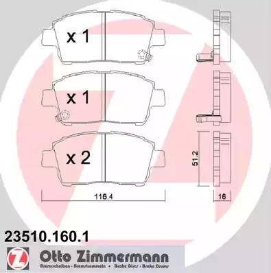 Колодки тормозные дисковые передние TOYOTA Celica, Corolla Otto Zimmermann 23510.160.1 