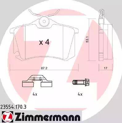 Колодки тормозные дисковые задние AUDI A1, A6, TT Otto Zimmermann 23554.170.3 