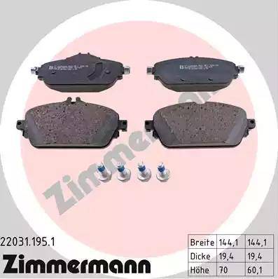 Колодки тормозные передние MERCEDES CLA Otto Zimmermann 22031.195.1