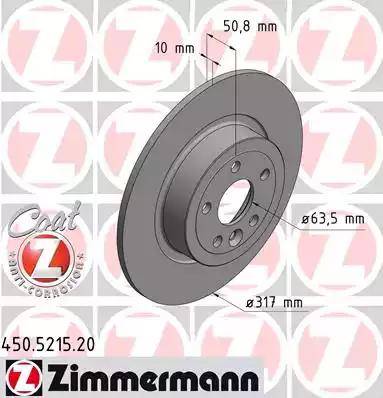 Диск тормозной задний LAND ROVER Range Rover Evoque Otto Zimmermann 450.5215.20, D=317 мм