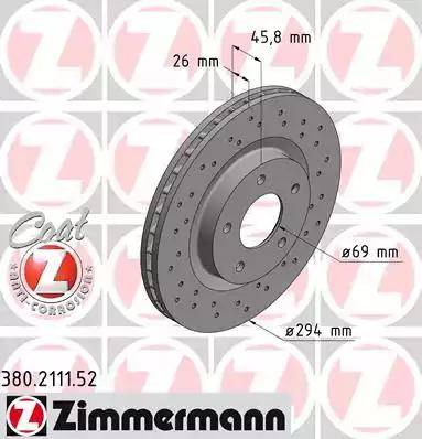 Диск тоpмозной передний CHRYSLER Sebring Otto Zimmermann 380.2111.52, D=294 мм