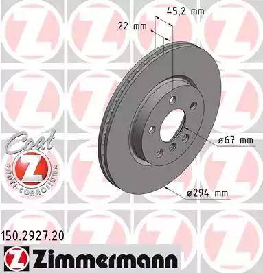 Диск тормозной передний BMW 2 Otto Zimmermann 150.2927.20, D=294 мм