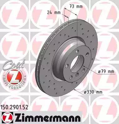 Диск тормозной передний BMW 2, 3, 4 Otto Zimmermann 150.2901.52, D=330 мм