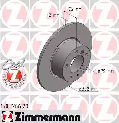 Диск тормозной передний BMW 5 Otto Zimmermann 150.1266.20, D=302 мм