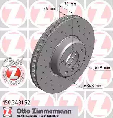 Диск тормозной передний BMW 5, 6 Otto Zimmermann 150.3481.52, D=348 мм