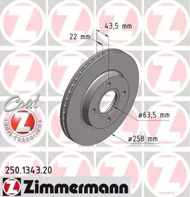 Диск тормозной передний FORD FIESTA, FOCUS Otto Zimmermann 250.1343.20, D=258 мм