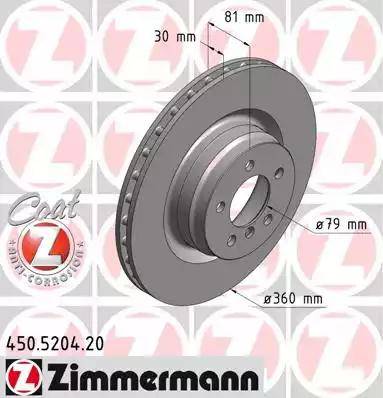 Диск тормозной передний Otto Zimmermann LAND ROVER RANGE ROVER Otto Zimmermann 450.5204.20, D=360 мм