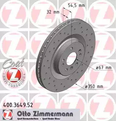 Диск тормозной передний MERCEDES GL Otto Zimmermann 400.3649.52, D=350 мм