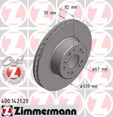 Диск тормозной передний MERCEDES-BENZ S-CLASS Otto Zimmermann 400.1421.20, D=320 мм