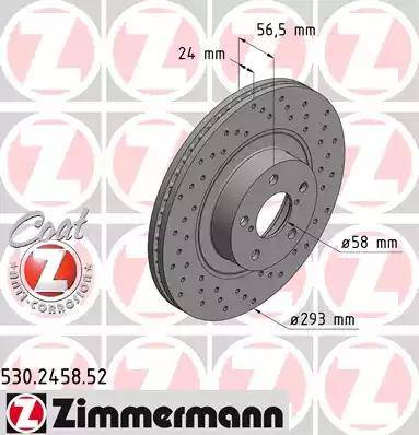 Диск тормозной SUBARU BRZ, FORESTER, IMPREZA, LEGACY, OUTBACK Otto Zimmermann 530.2458.52, D=294 мм