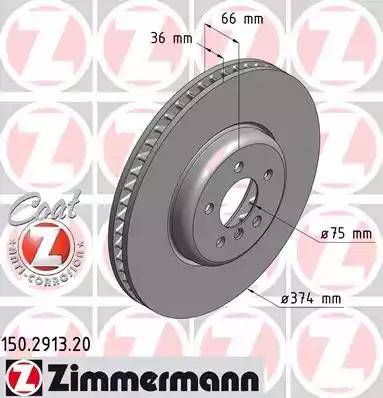 Диск тормозной передний BMW 5, 6, 7 Otto Zimmermann 150.2913.20, D=374 мм  