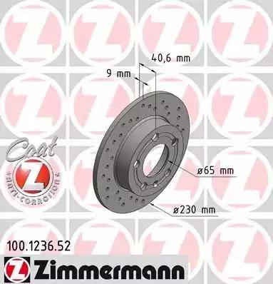 Диск тормозной задний AUDI A1, A2, A3, SKODA Fabia, Octavia Otto Zimmermann 100.1236.52, D=230 мм