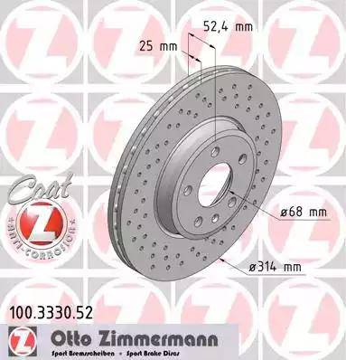 Диск тормозной передний AUDI A4, A5 Otto Zimmermann 100.3330.52, D=314 мм