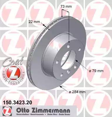 Диск тормозной передний BMW 1 Otto Zimmermann 150.3423.20, D=284 мм