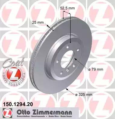 Диск тормозной передний BMW 3 Otto Zimmermann 150.1294.20, D=325 мм