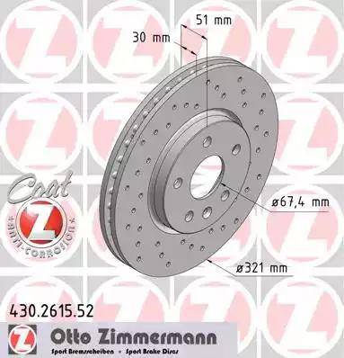 Диск тормозной передний OPEL INSIGNIA, SAAB 9-5 Otto Zimmermann 430.2615.52, D=321 мм