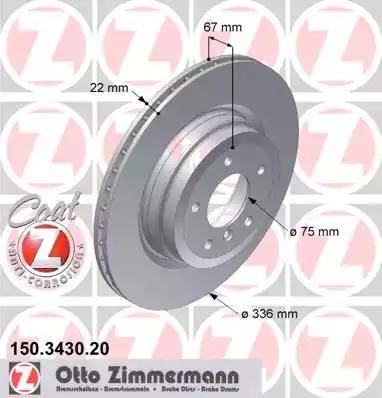 Диск тормозной задний BMW 3, X1 Otto Zimmermann 150.3430.20, D=336 мм