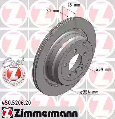 Диск тормозной задний LAND ROVER RANGE ROVER Otto Zimmermann 450.5206.20, D=352 мм