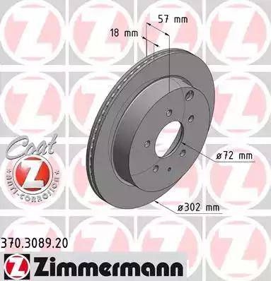 Диск тормозной задний MAZDA CX-7 Otto Zimmermann 370.3089.20, D=302 мм