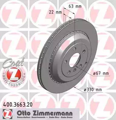 Диск тормозной задний MERCEDES GL Otto Zimmermann 400.3663.20, D=330 мм