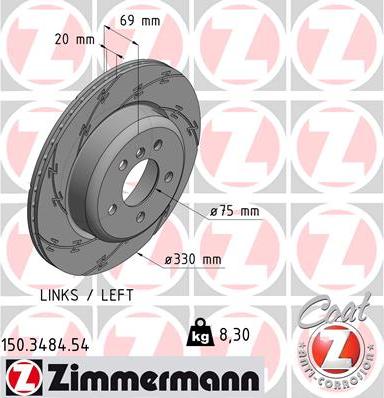 Диск тормозной задний BMW 5 Otto Zimmermann 150.3484.54, D=330 мм