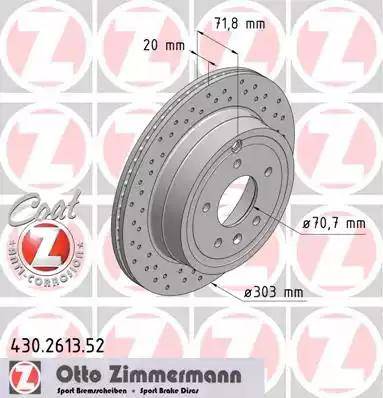 Диск тормозной задний CHEVROLET Captiva Otto Zimmermann 430.2613.52, D=303 мм